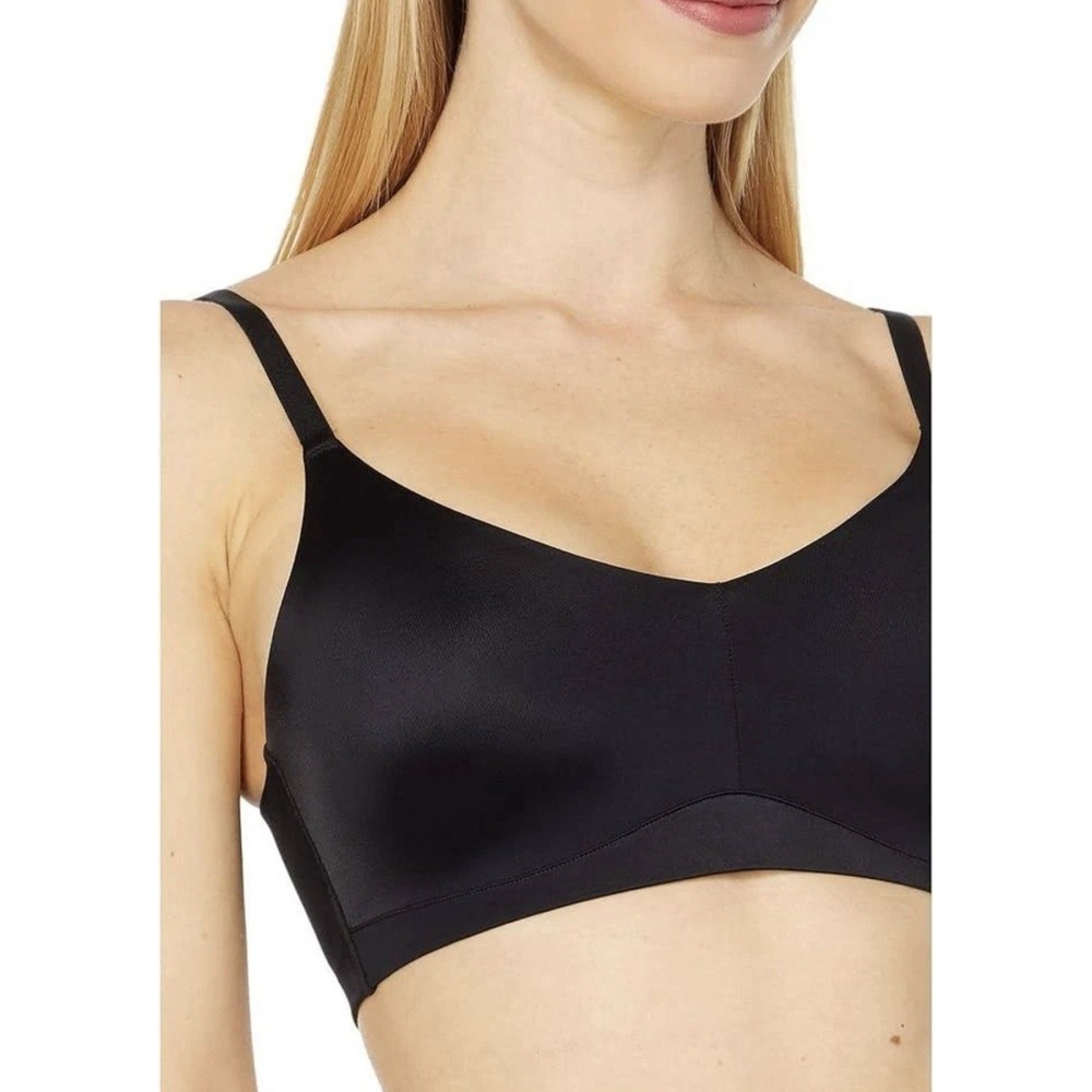 NEW Spanx All-In-One Wireless Bra Sz L Black Cup D-DD Nylon Elast $64 NWT